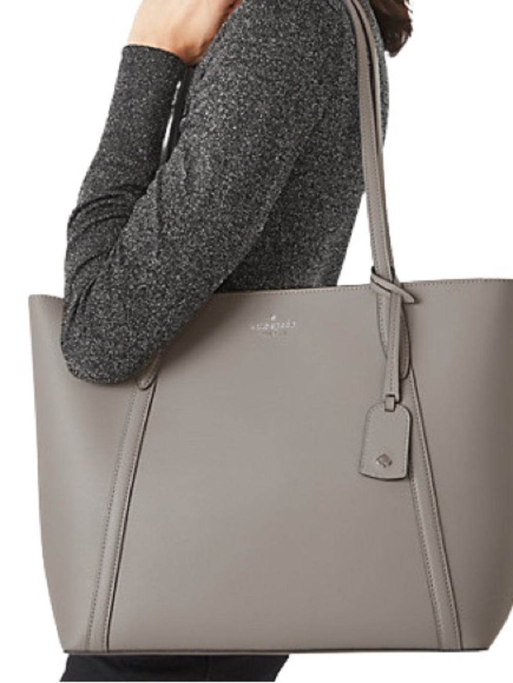 Kate Spade New York Cara Large Tote Gray Pebbled Leather Shoulder Bag - Picture 3 of 17